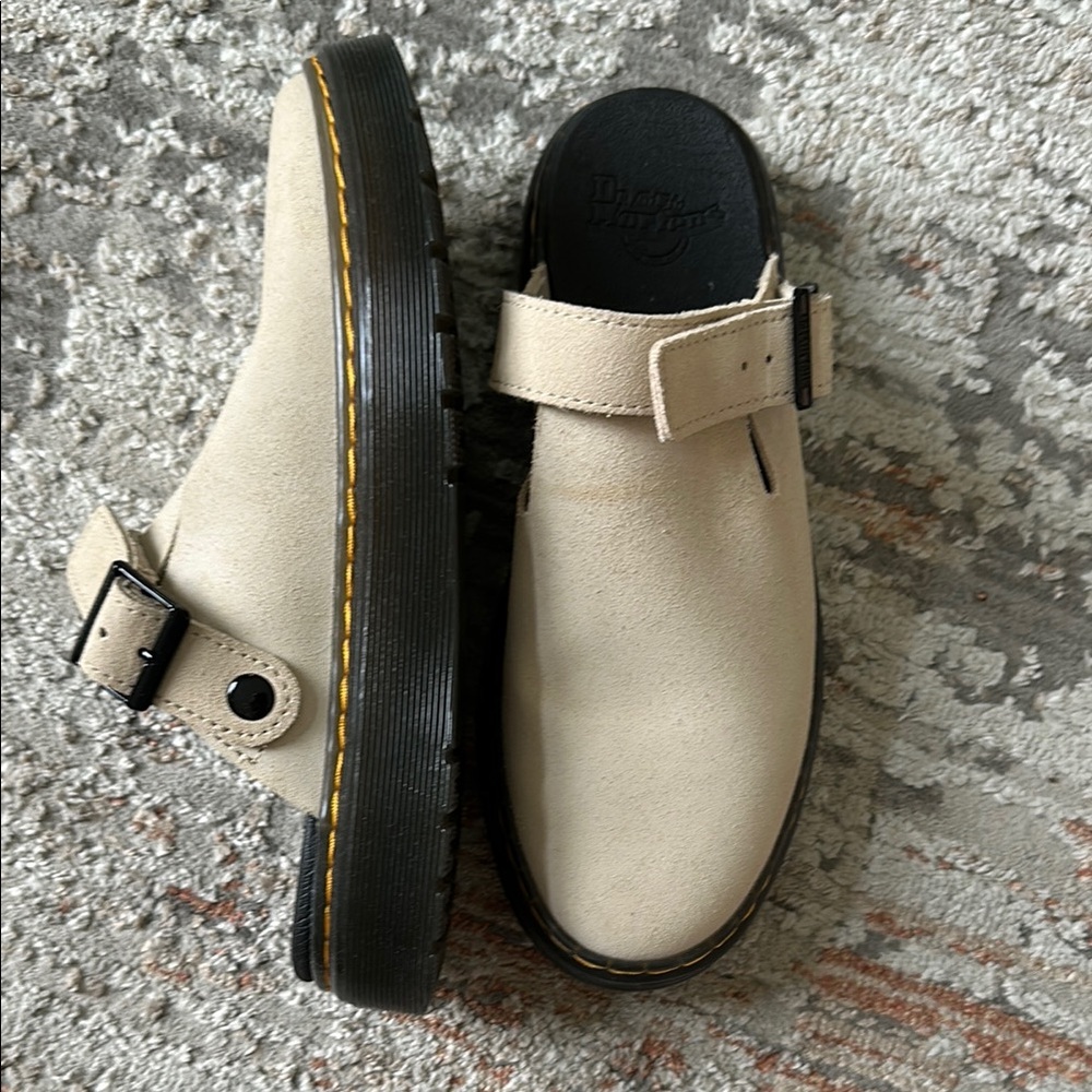 Dr. Martens Cream Mules with Black Sole